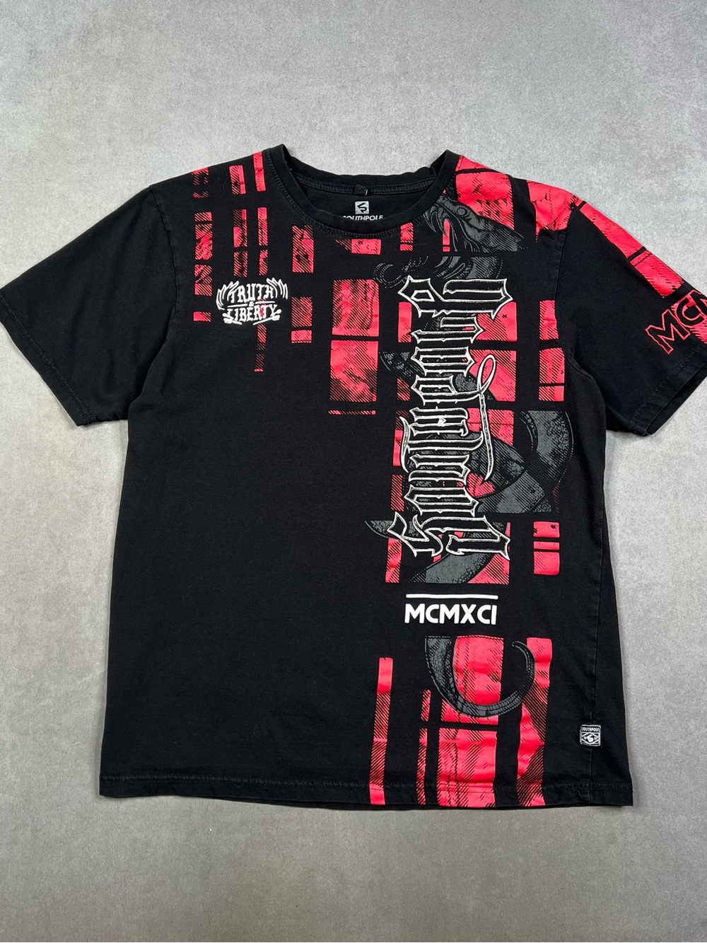 Southpole Black Tee with Red Graphic Accent Y2K